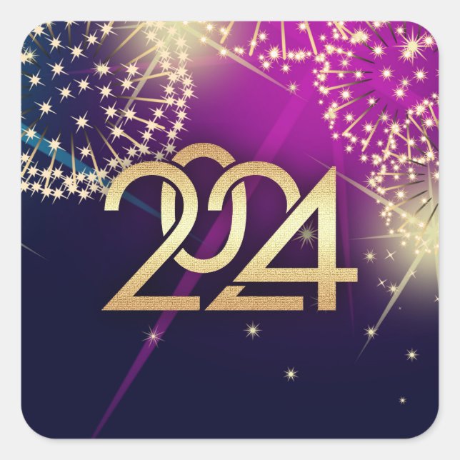 Happy New Year 2024. Fireworks design Square Sticker (Front)