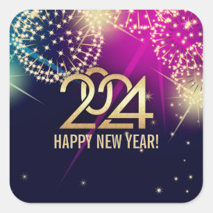 Happy New Year 2024. Fireworks  Square Sticker
