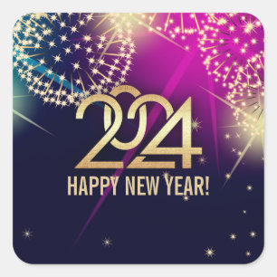 Happy New Year 2024. Fireworks Square Sticker