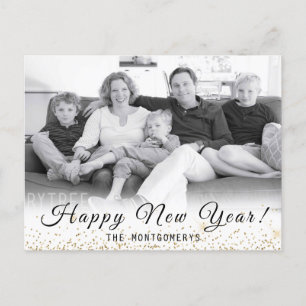 Happy New Year 2024 Gold Confetti Family Photo Holiday Postcard