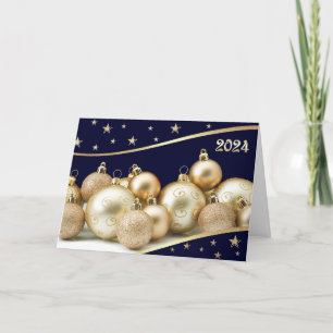 Happy New Year 2024 Gold Shiny Baubles Holiday Card