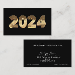 Happy New Year 2024 Golden Black White Gold Business Card