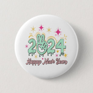Happy New Year 2024 Goodbye 2023 Hello 2024 6 Cm Round Badge