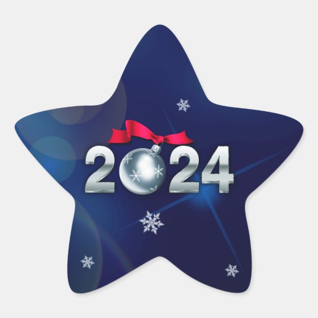 Happy New Year 2024. Holiday Gift Star Sticker (Front)