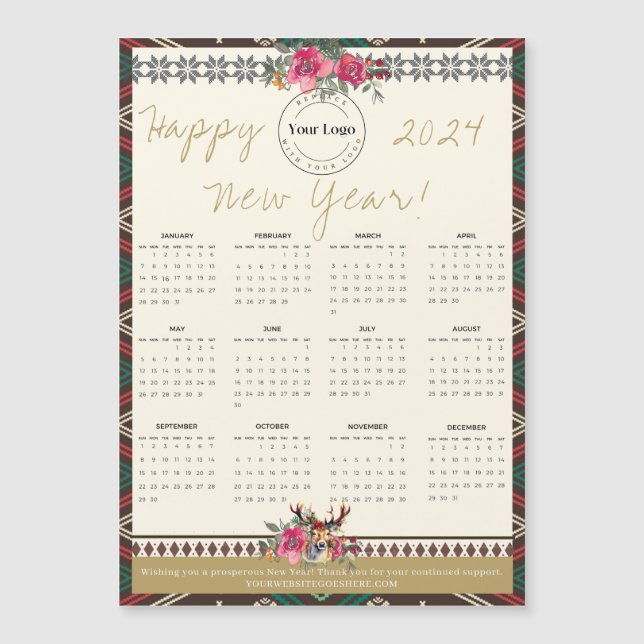 Happy New Year 2024 Magnetic Calendar Custom Logo (Front)