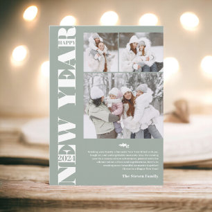 Happy New Year 2024 modern festive 3 photos green Holiday Card