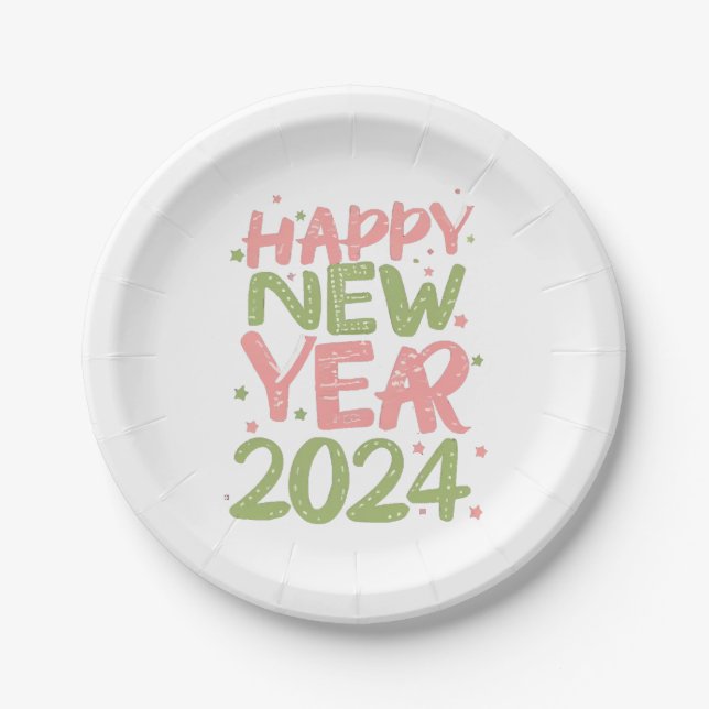 Happy New Year 2024 Paper Plate (Front)