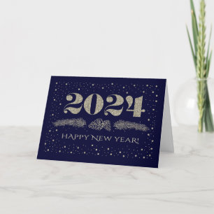 Happy New Year 2024. Pine Branches Holiday Card