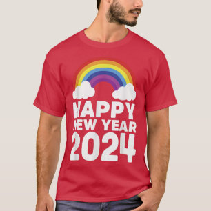 Happy New Year 2024 Rainbow Clouds Chinese Lunar H T-Shirt