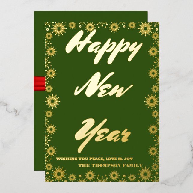 Happy New Year 2024 Retro Green Ribbon (Front/Back)