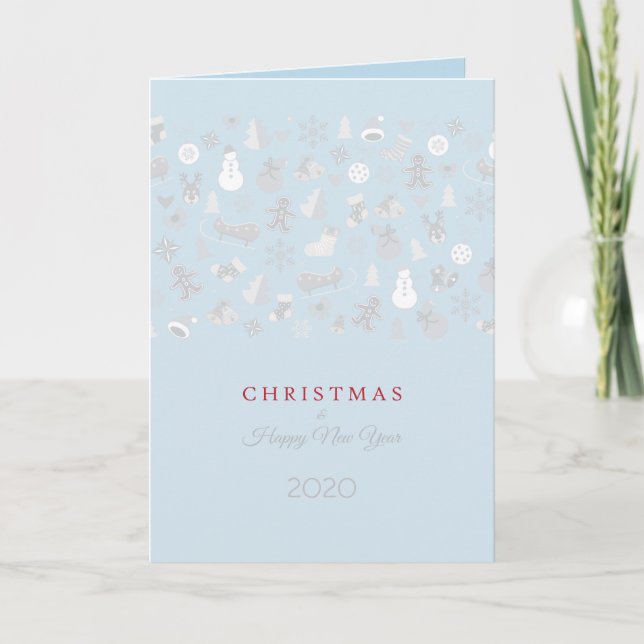 Happy New Year 2024 & Silver Christmas Characters Holiday Card (Front)