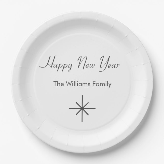 Happy New Year 2024 Simple Snowflake   Paper Plate (Front)