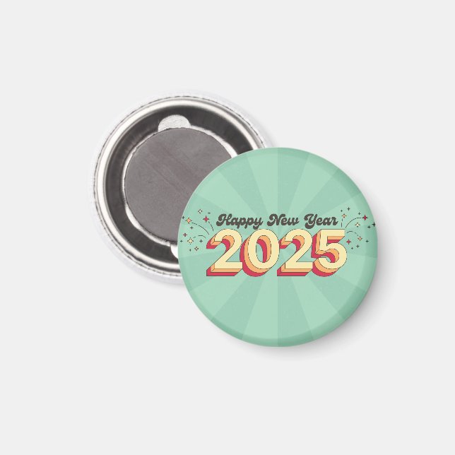 Happy new year 2025 3d groovy retro text magnet (Front/Back)