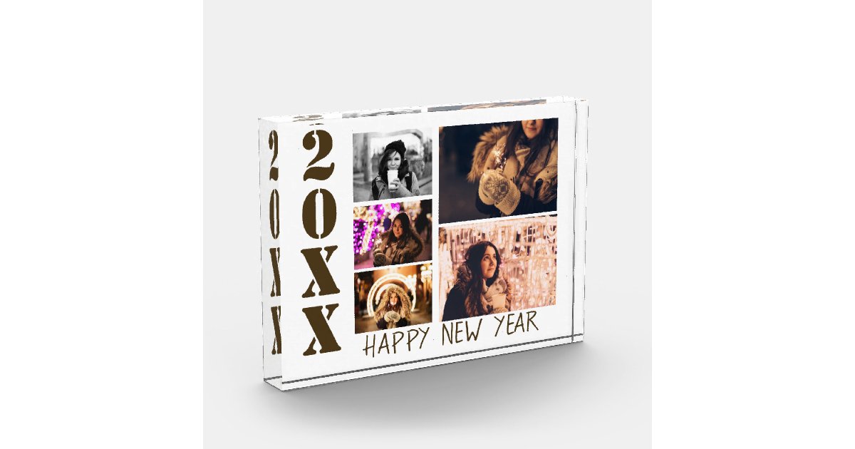 Happy New Year 2025 5 Photo Collage Block Zazzle.co.nz
