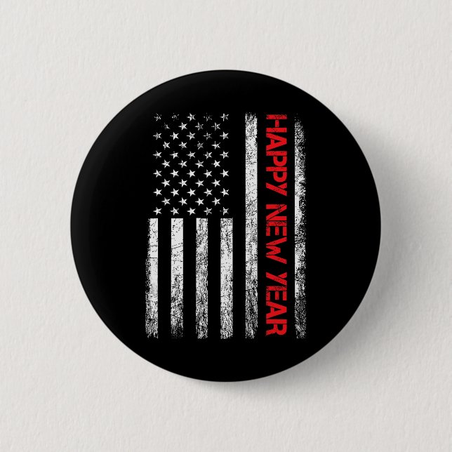 Happy New Year 2025 American Flag Xmas Family Fire 6 Cm Round Badge (Front)