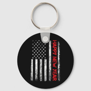 Happy New Year 2025 American Flag Xmas Family Fire Key Ring