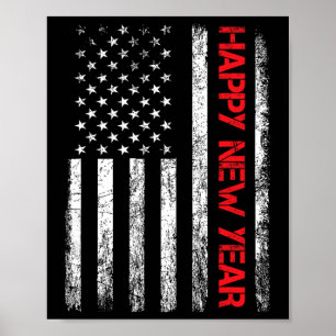 Happy New Year 2025 American Flag Xmas Family Fire Poster