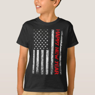 Happy New Year 2025 American Flag Xmas Family Fire T-Shirt