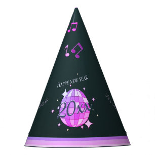 Happy new year 2025 black purple pink party hat