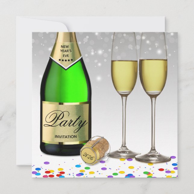 Happy New Year 2025 Bottle Sparkling Wine  Invitation (Front)
