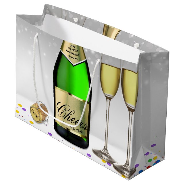  Happy New Year 2025 Bottle Sparkling Wine  Large Gift Bag (Front Angled)