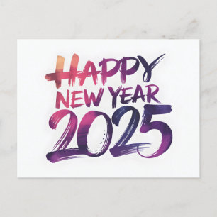 Happy New Year 2025 Brushstroke Celebration Holiday Postcard