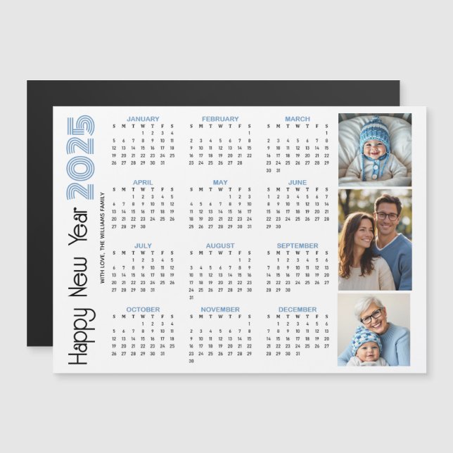 Happy New Year 2025 calendar blue photo (Front/Back)