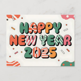 Happy New Year 2025 Colourful Celebration Holiday Postcard