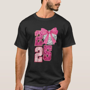 Happy New Year 2025 Disco Ball Pink Coquette Bow F T-Shirt