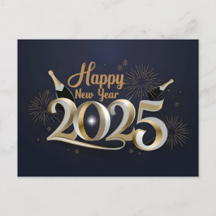 Happy New Year 2025: Elegant Celebration Holiday Postcard