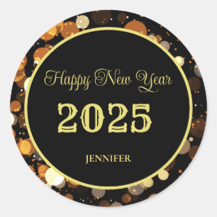 Happy New Year 2025 Elegant Gold Bubble Classic Round Sticker
