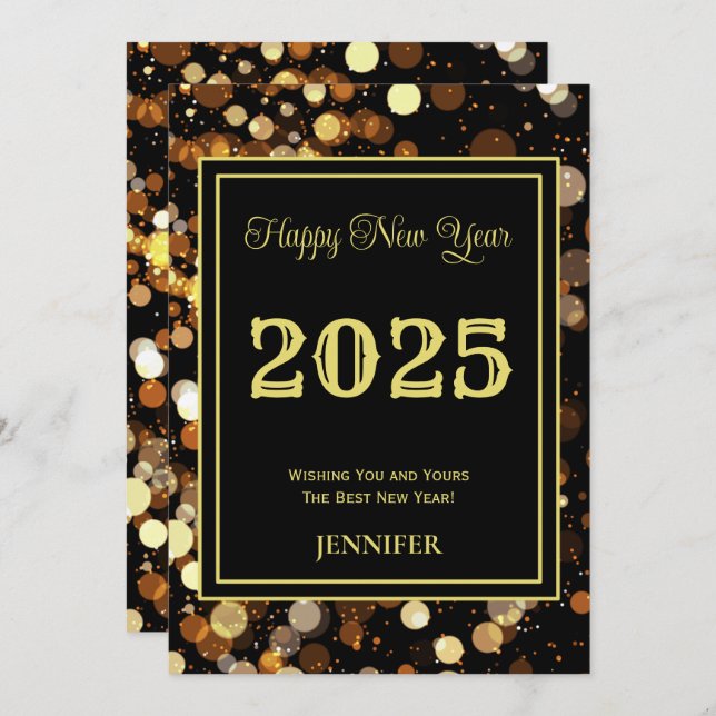 Happy New Year 2025 Elegant Gold Bubble Holiday Card (Front/Back)