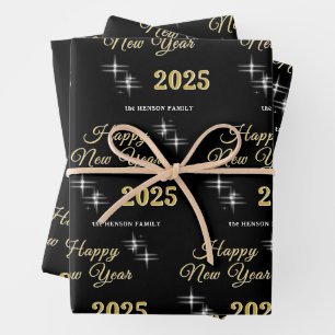 Happy New Year 2025 Elegant Sparkles Wrapping Paper Sheet