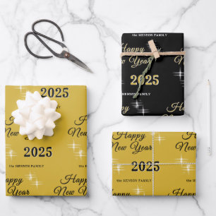 Happy New Year 2025 Elegant Sparkles Wrapping Paper Sheet