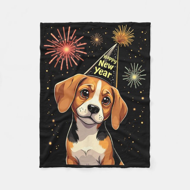 Happy New Year 2025 Eve Firework Dog Funny Beagle  Fleece Blanket (Front)