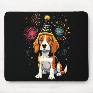 Happy New Year 2025 Eve Firework Dog Funny Beagle  Mouse Pad