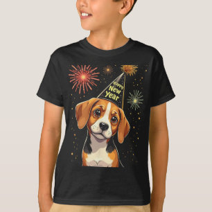 Happy New Year 2025 Eve Firework Dog Funny Beagle  T-Shirt