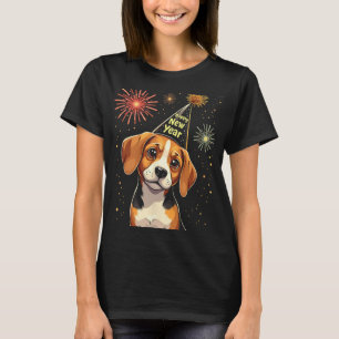 Happy New Year 2025 Eve Firework Dog Funny Beagle  T-Shirt
