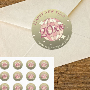 Happy new year 2025 gold pink classic round sticker