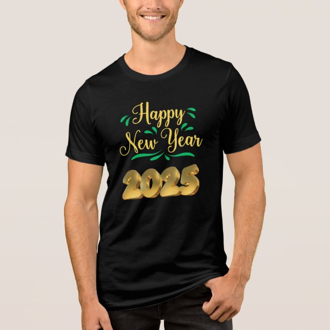 "Happy New Year 2025 - Golden Festive T-Shirt Tri-Blend Shirt (Front)