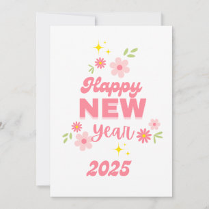HAPPY NEW YEAR 2025 GREETINGS Pink Holiday card   