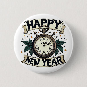 Happy New Year 2025 New Year Celebration  6 Cm Round Badge