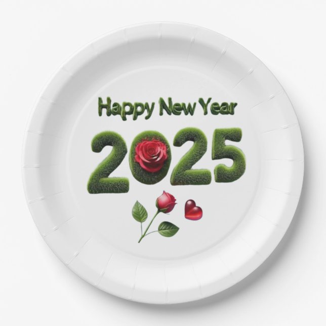 Happy New Year 2025 Paper Plate (Front)