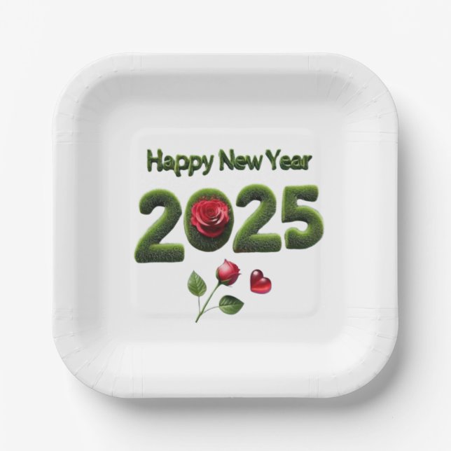 Happy New Year 2025 Paper Plate (Front)