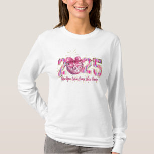 Happy New Year 2025, Pink Coquette Bow Png T-Shirt