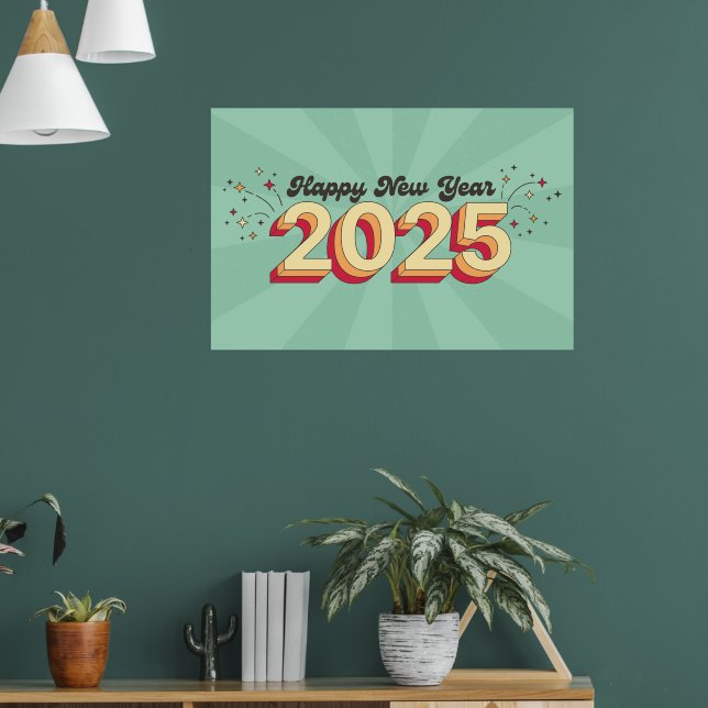 Happy new year 2025 retro 3d typography design poster (Living Room 1)