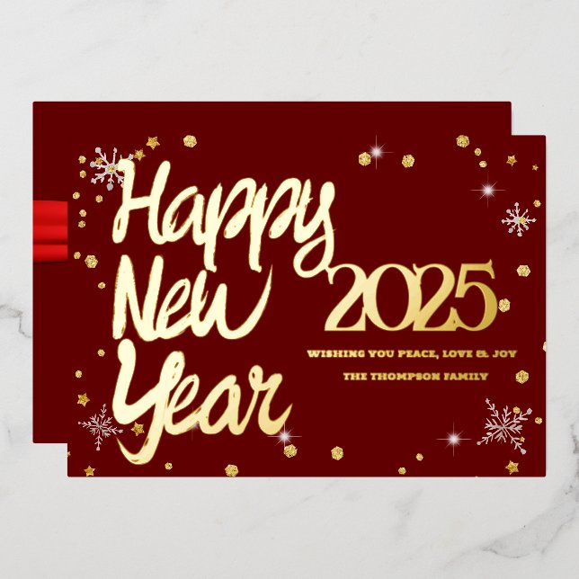Happy New Year 2025 Retro Red Ribbon (Front/Back)