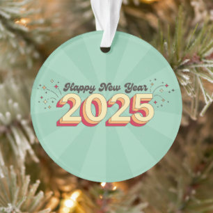 Happy new year 2025 retro text ornament