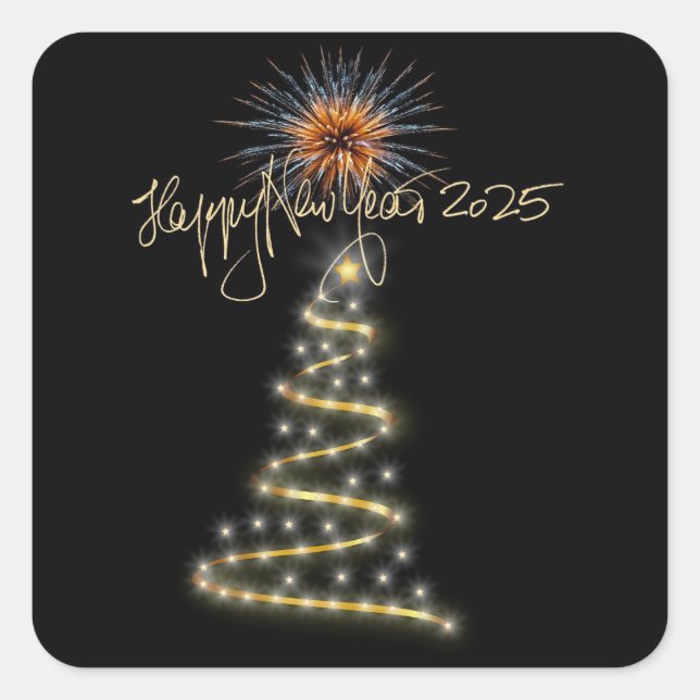 Happy New Year 2025 Square Sticker (Front)
