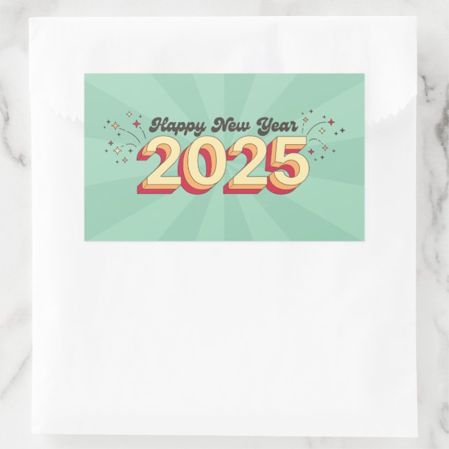 Happy new year 2025 star groovy retro text rectangular sticker (Bag)